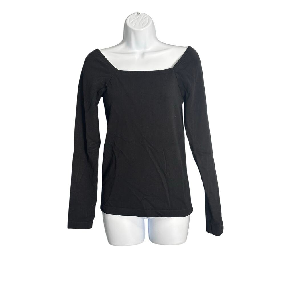 Fabletics Kinsley Black Ribbed Square Neck Long Sleeve Top Athleisure